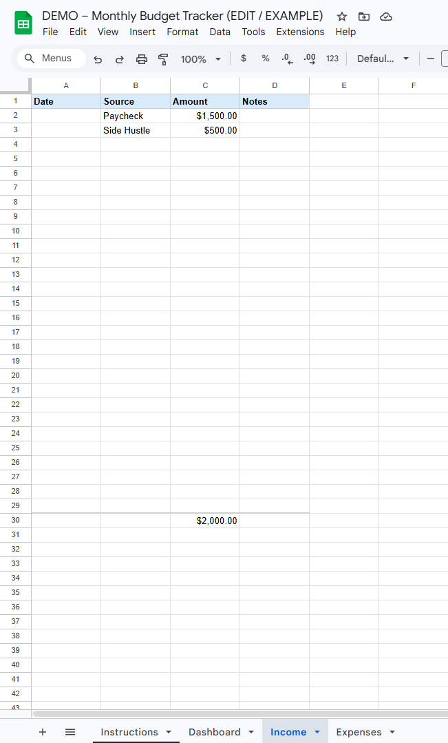 Monthly Budget Dashboard