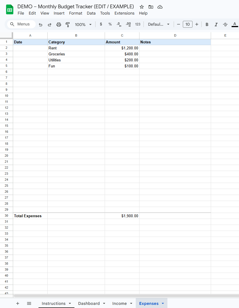 Monthly Budget Dashboard