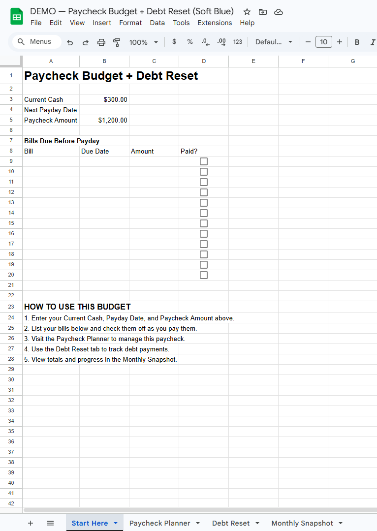 Paycheck Budget & Debt System