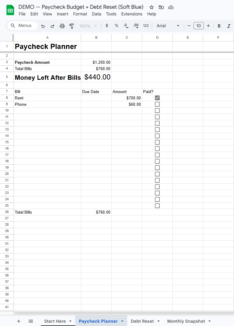 Paycheck Budget & Debt System