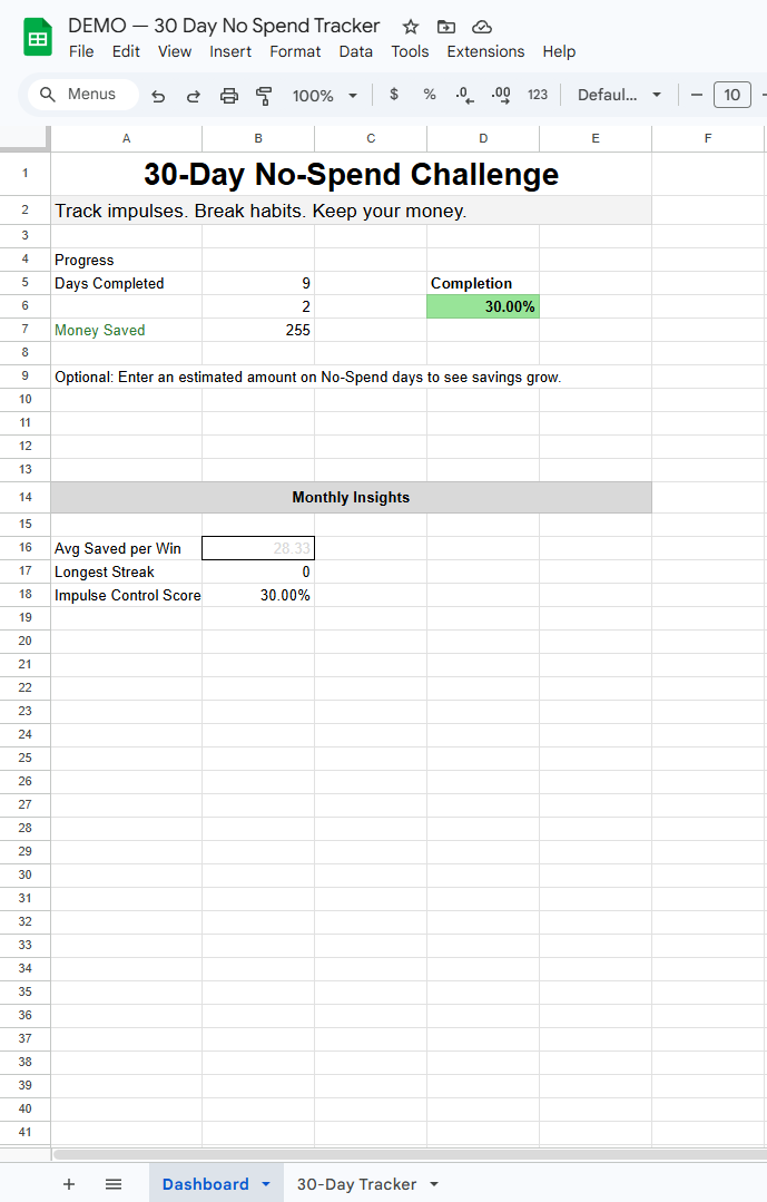 30-Day No Spend Challenge