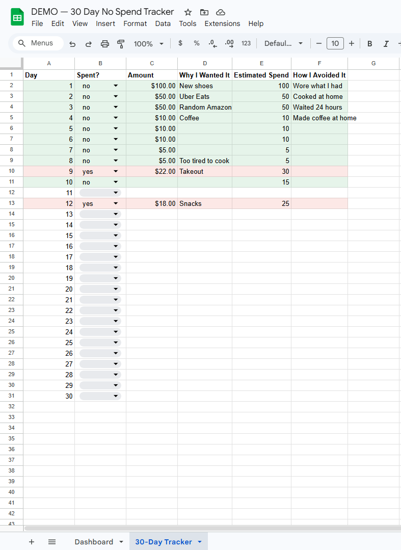 30-Day No Spend Challenge