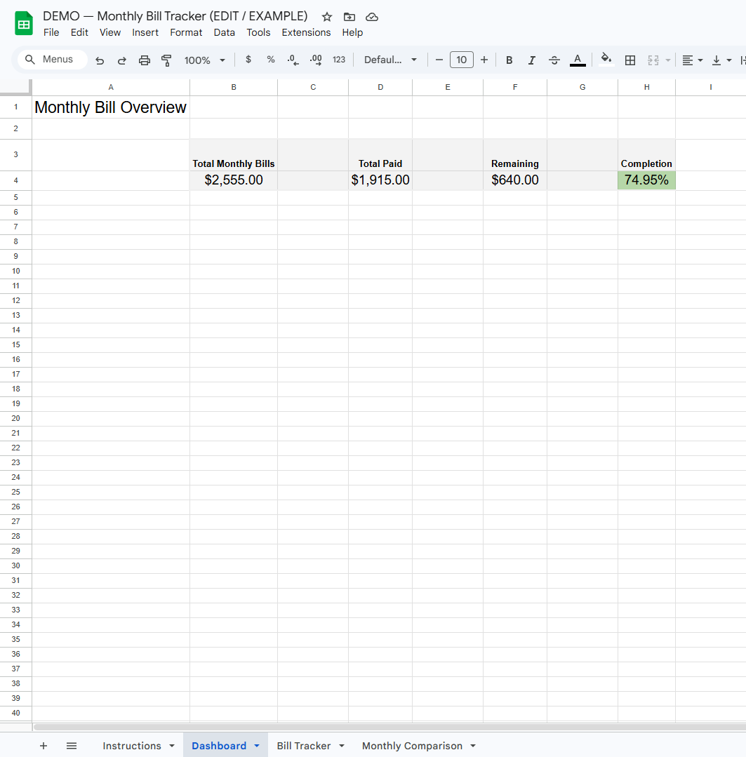 Monthly Bill Dashboard